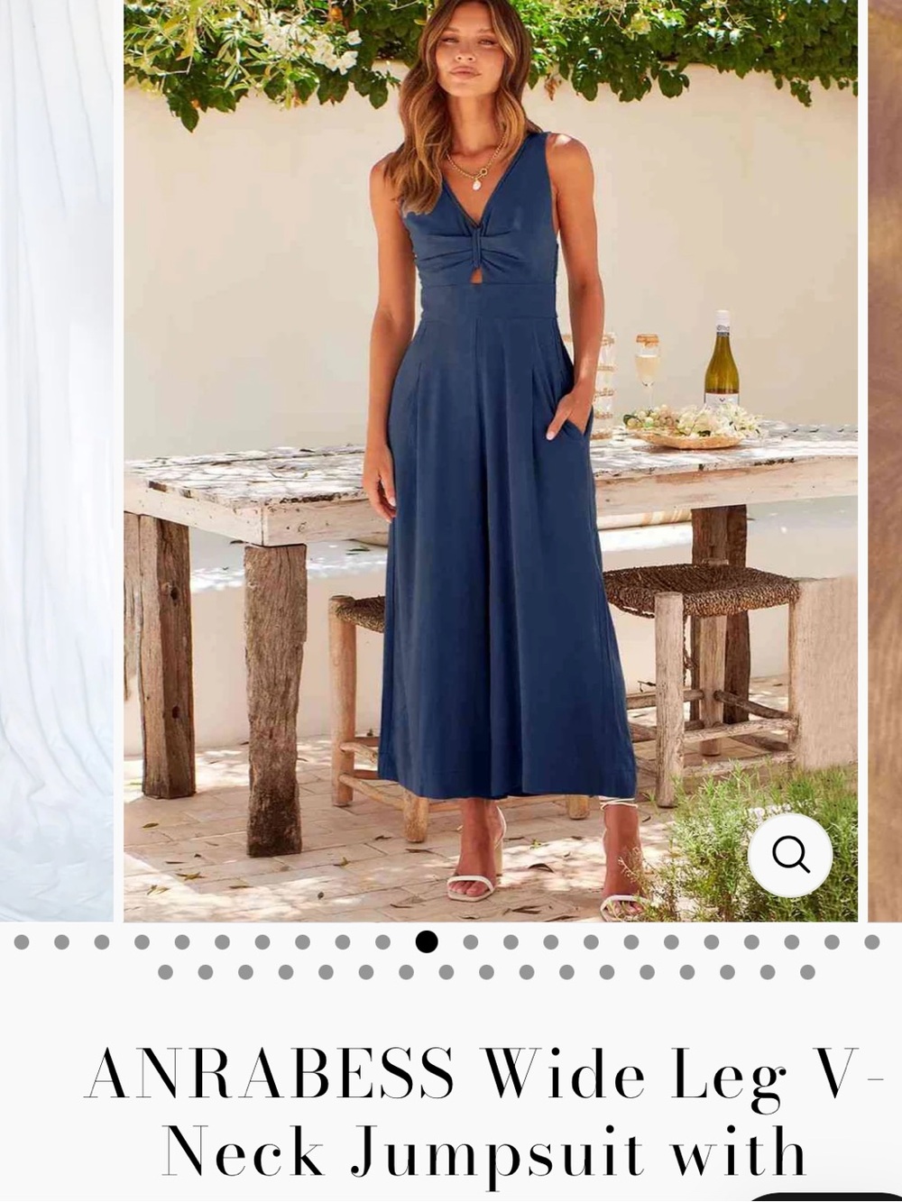 ANRABESS Navy Wide-Leg V-Neck Jumpsuit